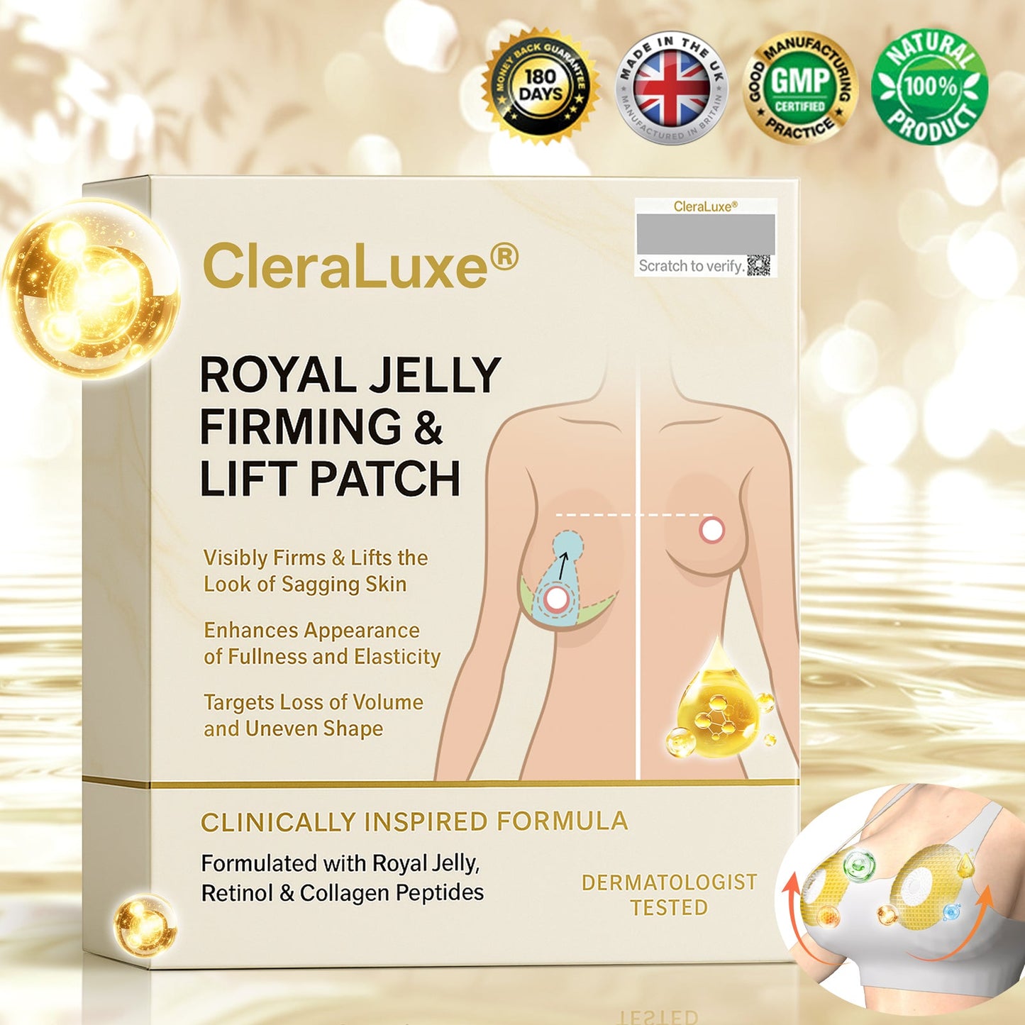 Official Online Offer | CleraLuxe® 🌞 ROYAL JELLY FIRMING & LIFT PATCH - Safe to use during breastfeeding – suitable for concerns such as underdeveloped breasts, sagging, flatness, skin creasing, and nipple pigmentation.